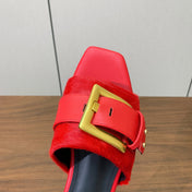 BALMAIN 26S B-BELT FLAT SANDALS IN RED CALFSKIN AND PONY HAIR