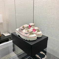 DAD SANDAL MULE IN WHITE MIX BRIGHT PINK TWEED FABRIC