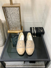 ESPADRILLE BISQUE BEIGE TWEED FABRIC AND CALFSKIN FLATS