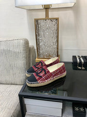 ESPADRILLE BLACK MIX CRIMSON RED TWEED FABRIC FLATS