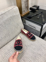ESPADRILLE BLACK MIX CRIMSON RED TWEED FABRIC FLATS