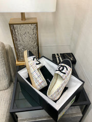 ESPADRILLE WHITE MIX BLACK TWEED FABRIC FLATS
