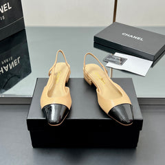 CC SLINGBACK 25S 25 MM IN BEIGE LAMBSKIN AND BLACK GLOSSY LEATHER WITH CHECK PATTERN