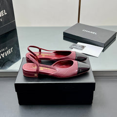 CC SLINGBACK 25S 25 MM IN BURGUNDY LAMBSKIN AND BLACK GLOSSY LEATHER WITH CHECK PATTERN
