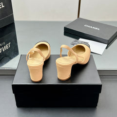 CC SLINGBACK 25S 65 MM IN BEIGE LAMBSKIN AND BLACK GLOSSY LEATHER WITH CHECK PATTERN