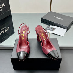 CC SLINGBACK 25S 90 MM IN BURGUNDY LAMBSKIN AND BLACK GLOSSY LEATHER WITH CHECK PATTERN
