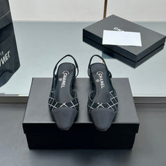 CC SLINGBACK 25S 25 MM IN BLACK SUEDE AND CRYSTALS