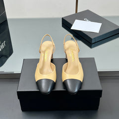CC HIGH SLINGBACK 25S 65 MM IN BLACK MIX BEIGE LAMBSKIN