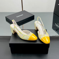 CC SLINGBACK 25S 65 MM IN YELLOW LAMBSKIN MIX TWEED