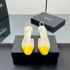 CC SLINGBACK 25S 65 MM IN YELLOW LAMBSKIN MIX TWEED