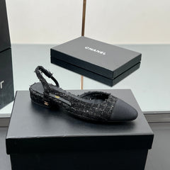 CC SLINGBACK 25S IN BLACK FABRIC AND TWEED SEQUINED