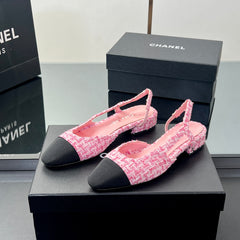CC SLINGBACK 25S 25 MM IN PINK TWEED AND BLACK FABRIC