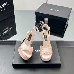 HIGH HEELS SANDAL 90 MM IN APRICOT PINK CALFSKIN AND STONE