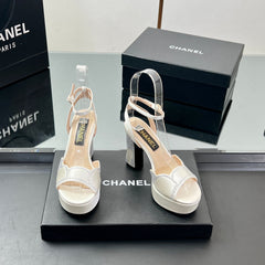 HIGH HEELS SANDAL 90 MM IN WHITE CALFSKIN AND STONE