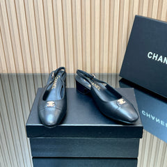 CHANEL 25S SLINGBACK SHOE 45MM IN BLACK CALFSKIN GOLD HARDWRE