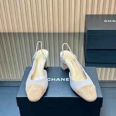 CHANEL 25S SLINGBACK SHOES IN NUDE AND BEIGE SUEDE