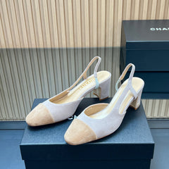 CHANEL 25S SLINGBACK SHOES IN NUDE AND BEIGE SUEDE
