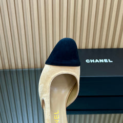 CHANEL 25S SLINGBACK SHOES IN BEIGE AND BLACK SUEDE