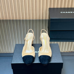 CHANEL 25S SLINGBACK SHOES IN BEIGE AND BLACK SUEDE