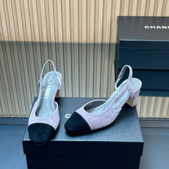 CHANEL 25S SLINGBACK SHOES IN LIGHT PURPLE AND BLACK SUEDE