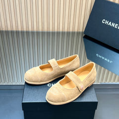 CHANEL 25S DOUBLE-STRAP MARY JANE SHOES IN LIGHT BROWN SUEDE