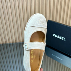 CHANEL 25S DOUBLE-STRAP MARY JANE SHOES IN IVORY SUEDE