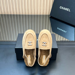 CHANEL 25S BACK STRAP MULE 15MM IN LIGHT BROWN SUEDE AND WOOL SILVER HARDWRE