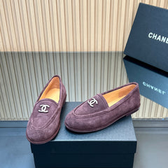 CHANEL 25S TEDDY LOAFER 15MM IN DARK PURPLE SUEDE SILVER HARDWRE