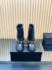 CHANEL 25S LOW BOOTS 65MM IN BLACK CALFSKIN GOLD HARDWRE