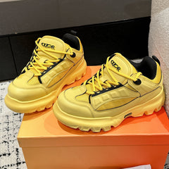 SNEAKER IN LEMON YELLOW CALFSKIN AND BREATHABLE MESH 175309