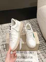 BALL STAR 2 SNEAKERS IN WHITE CALFSKIN GREEN STAR AND SILVER HEEL TAB