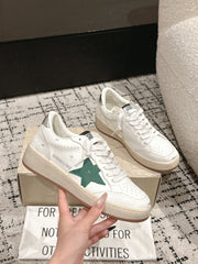 BALL STAR 2 SNEAKERS IN WHITE CALFSKIN GREEN STAR AND SILVER HEEL TAB