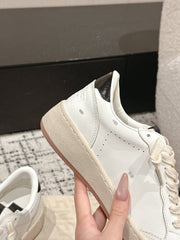 BALL STAR 2 SNEAKERS IN WHITE CALFSKIN GREY SUEDE STAR AND BLACK HEEL TAB