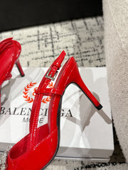 POINTED HIGH SLINGBACK IN RED PATENT CALFSKIN WITH CRYSTAL BUCKLE