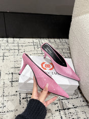 KNIFE 65MM HIGH MULE IN SHOCKING PINK SUEDE ATTACHED FULL CRYSTALS