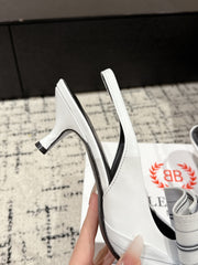 KNIFE CHEMISE 45MM SLINGBACK IN WHITE MIX BLACK COTTON AND CALFSKIN