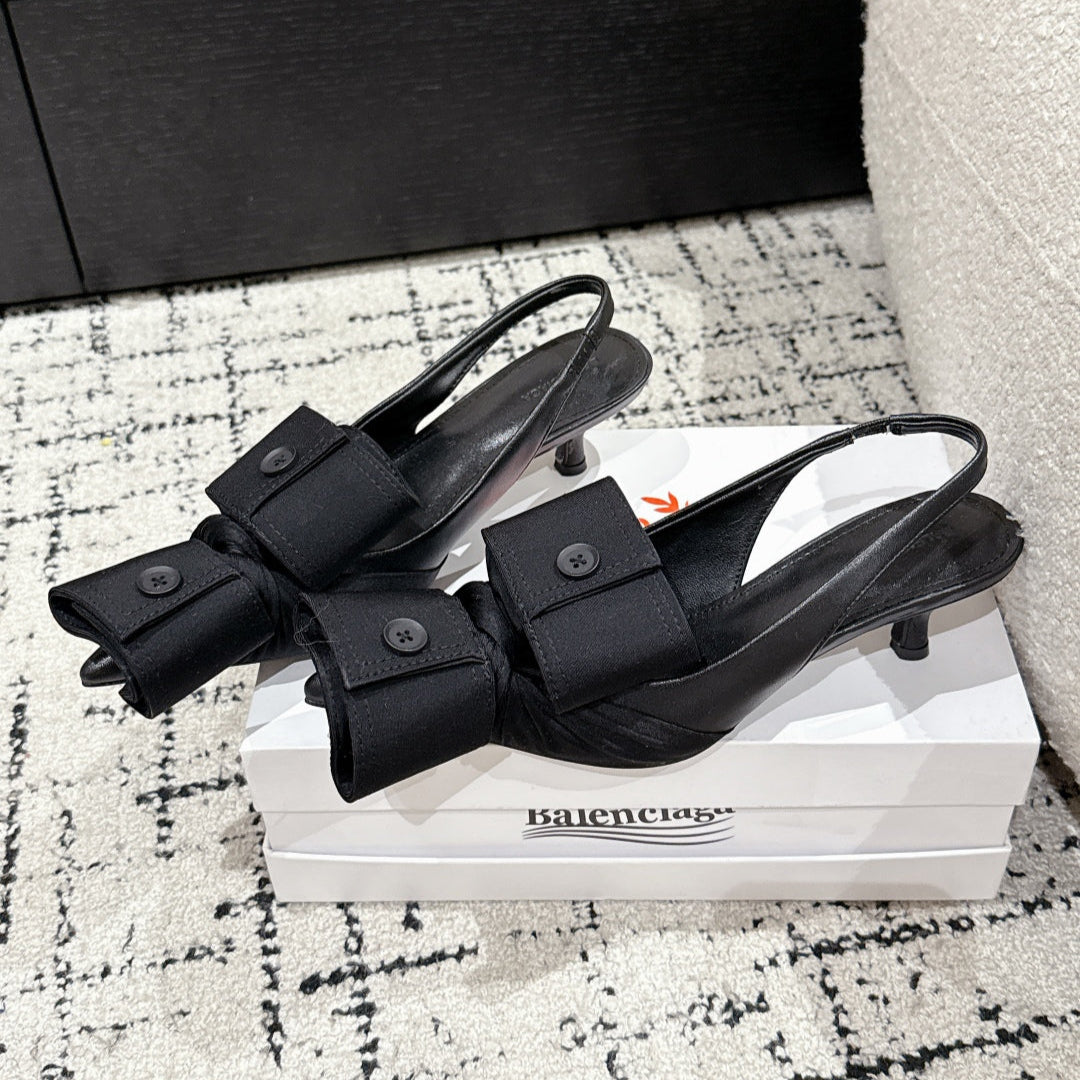 KNIFE CHEMISE 45MM SLINGBACK IN BLACK COTTON AND CALFSKIN