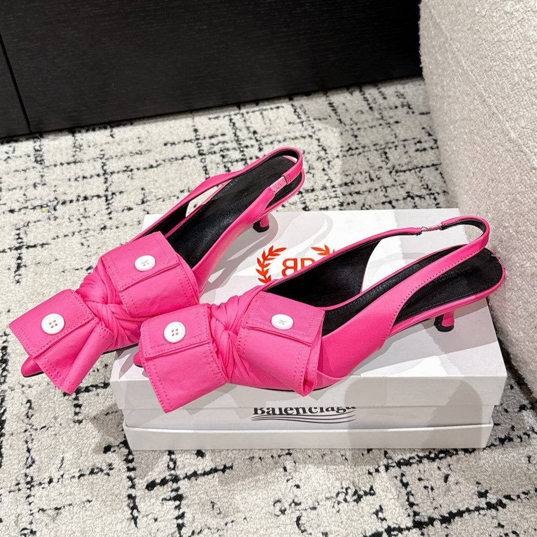 KNIFE CHEMISE 45MM SLINGBACK IN PUNCH PINK COTTON AND CALFSKIN