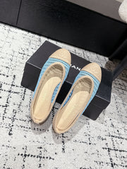 BALLET FLAT 25S IN BLUE AND BEIGE RAFFIA