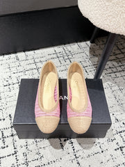 BALLET FLAT 25S IN PINK AND BEIGE RAFFIA