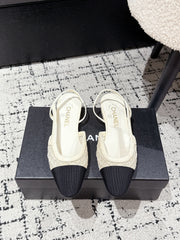 SLINGBACK 25S IN OFF WHITE AND BLACK FABRIC