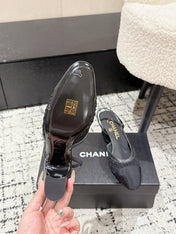 HIGH SLINGBACK 25S IN BLACK FABRIC AND CALFSKIN