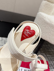 ROGER VIVIER 25S SLIDY VIV' WEDGE SANDALS 70 MM IN IVORY CALFSKIN EMBELLISHED CRYSTALS