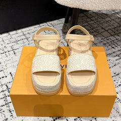 LV PLATFORM ESPADRILLE SANDALS 25S IN BEIGE FABRIC