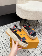 LV PLATFORM ESPADRILLE SANDALS 25S IN NAVY BLUE DENIM