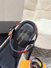 LV PLATFORM ESPADRILLE SANDALS 25S IN NAVY BLUE DENIM