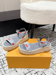LV PLATFORM ESPADRILLE SANDALS 25S IN GREY DENIM