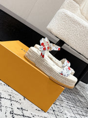LV PLATFORM ESPADRILLE SANDALS 25S IN WHITE DENIM