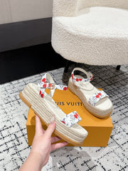 LV PLATFORM ESPADRILLE SANDALS 25S IN WHITE DENIM
