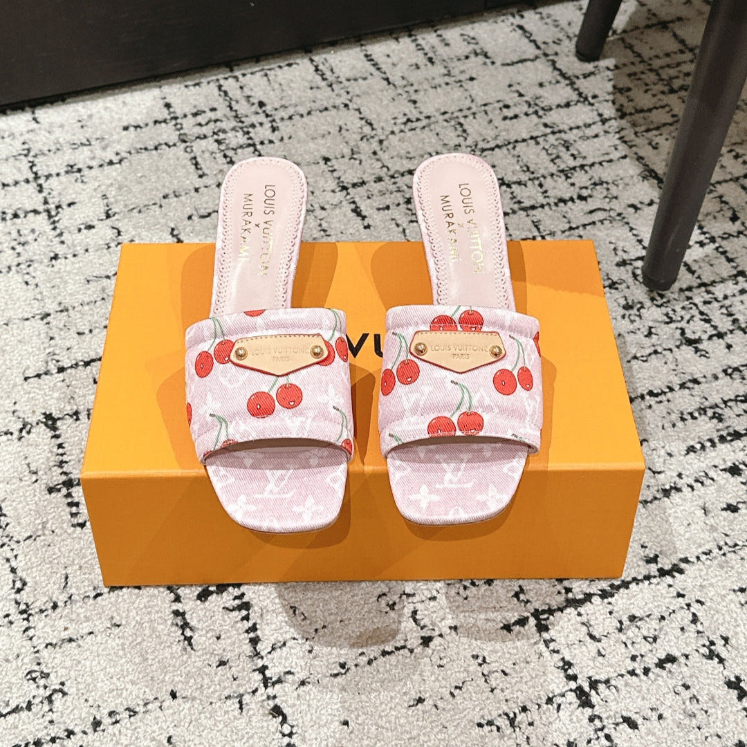 LV CHERRY HIGH HEELS 25S 55 MM IN LIGHT PINK DENIM STYLE 8